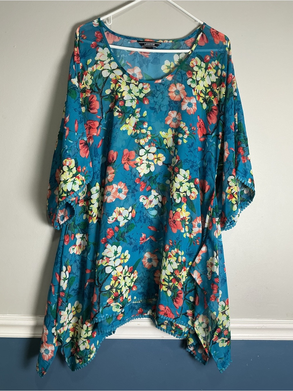 Lands' End Teal Floral Scoop-Neck Tunic